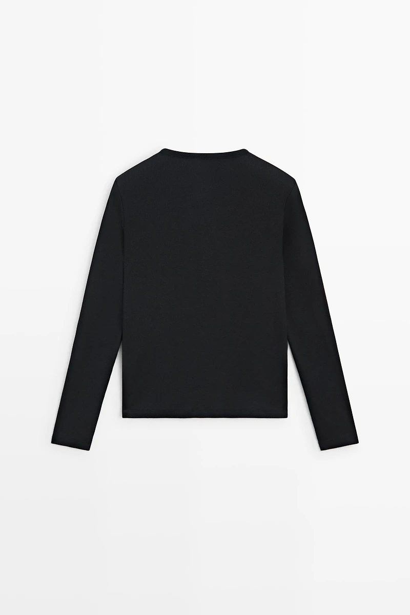 Cotton blend henley T-shirt with button detail