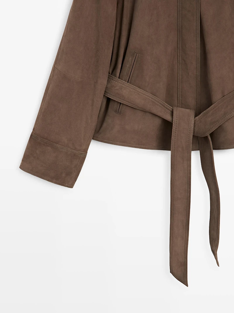 Suede leather jacket with belt