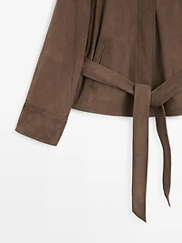 Suede leather jacket with belt
