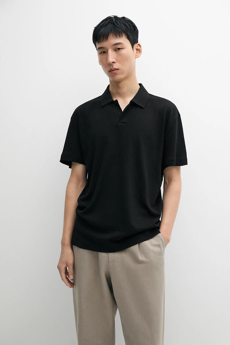 Short sleeve linen cotton polo shirt