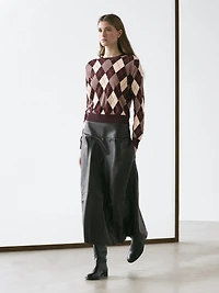 Cotton knit sweater with argyle detail