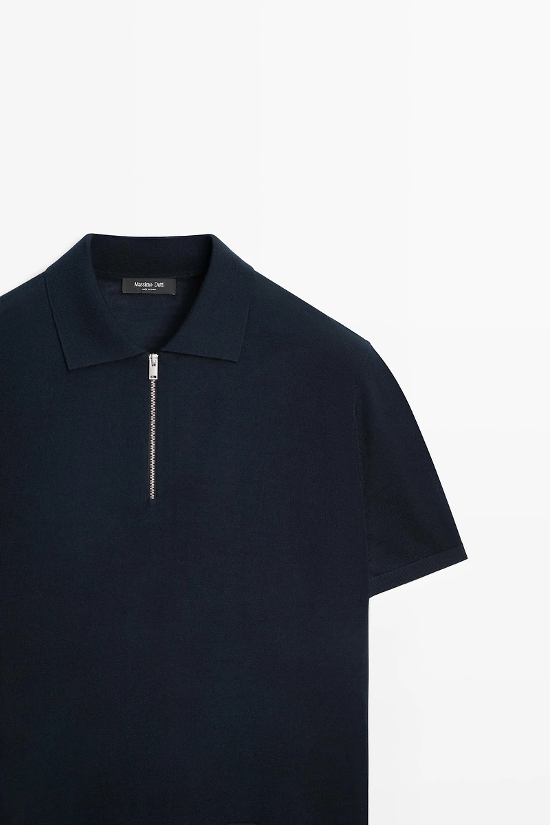 Polo zippé en mélange de laine