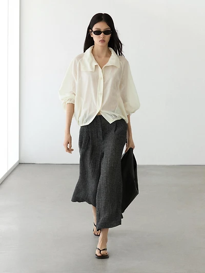 Pantalon à pinces total look en lin mélangé
