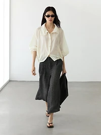 Pantalon à pinces total look en lin mélangé