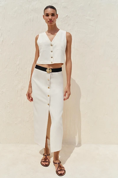 CREPE MIDI SKIRT WITH BELT