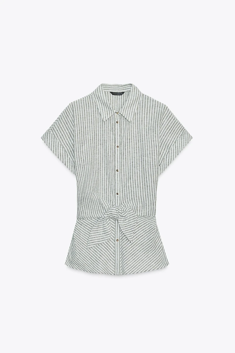 KNOTTED STRIPED LINEN SHIRT