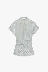 KNOTTED STRIPED LINEN SHIRT
