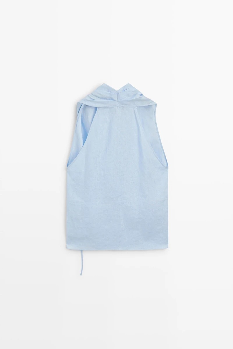 100% linen halter top with tie detail