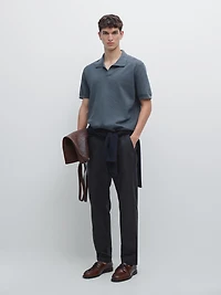 Textured knit V-neck polo shirt