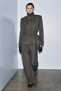 VESTE PEPLUM À CARREAUX AVEC LAINE ZW COLLECTION