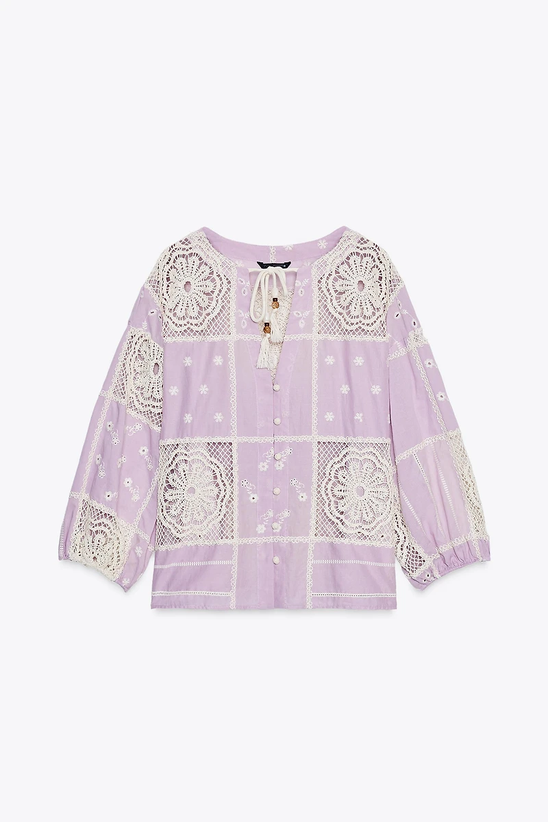 CHEMISE EN MATIÈRES VARIÉES CROCHET