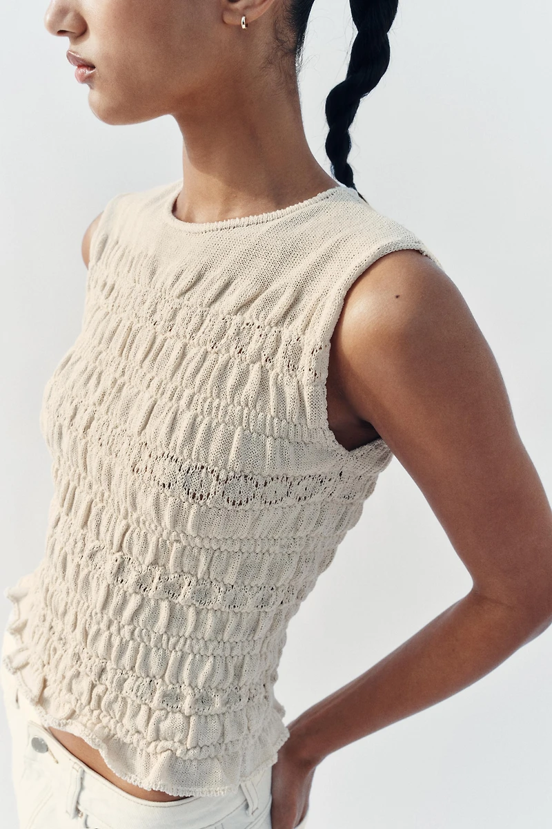 SMOCKED KNIT TOP