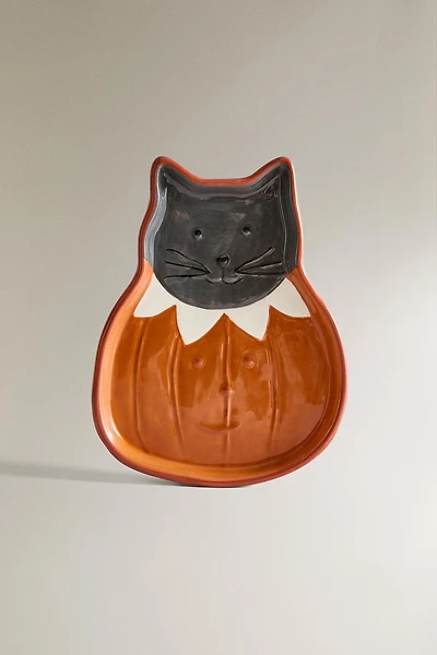 CHILDREN'S HALLOWEEN CAT STONEWARE PLATE