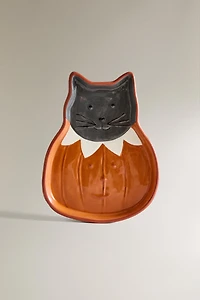 CHILDREN'S HALLOWEEN CAT STONEWARE PLATE