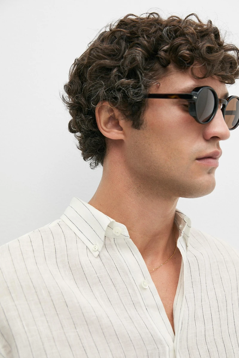 100% linen regular fit striped shirt