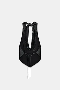 RHINESTONE SATIN EFFECT HALTER TOP