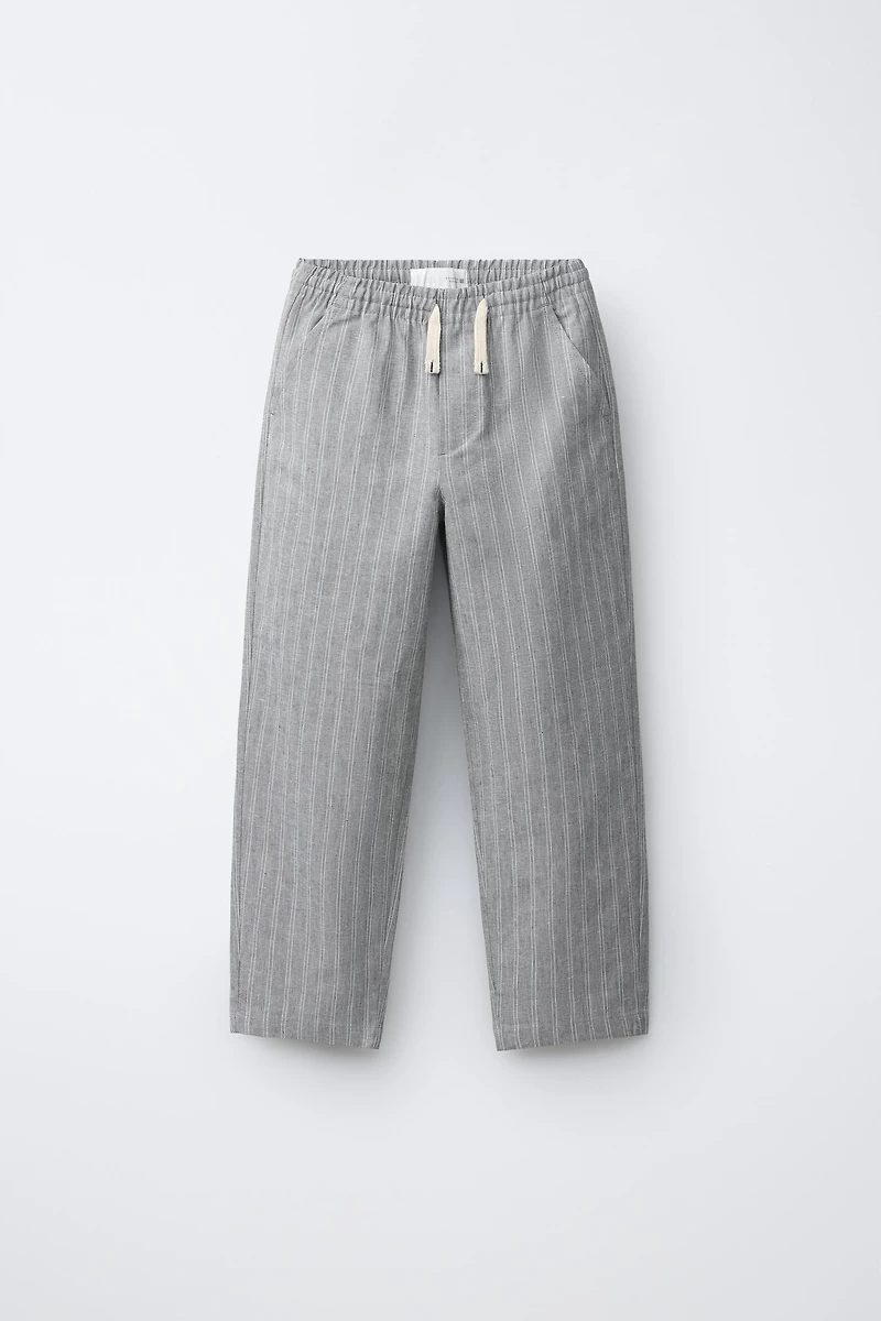 PANTALON RAYURES AVEC LIN