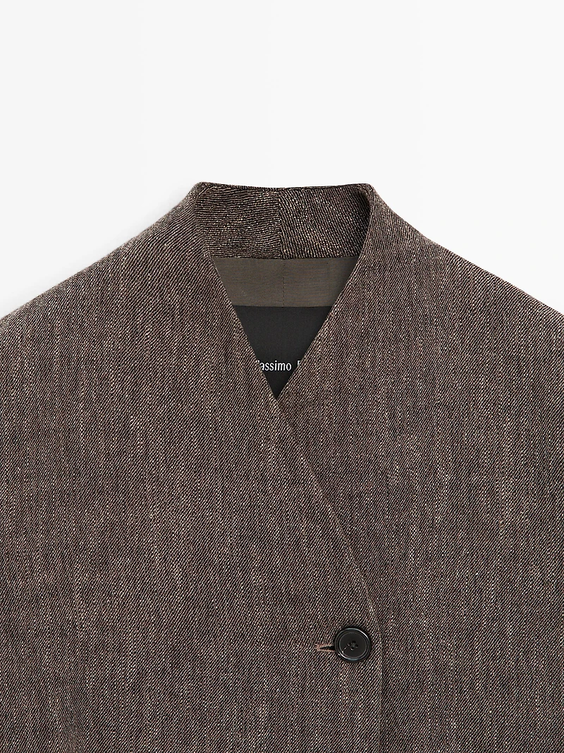 Flecked wool blend coat with high collar
