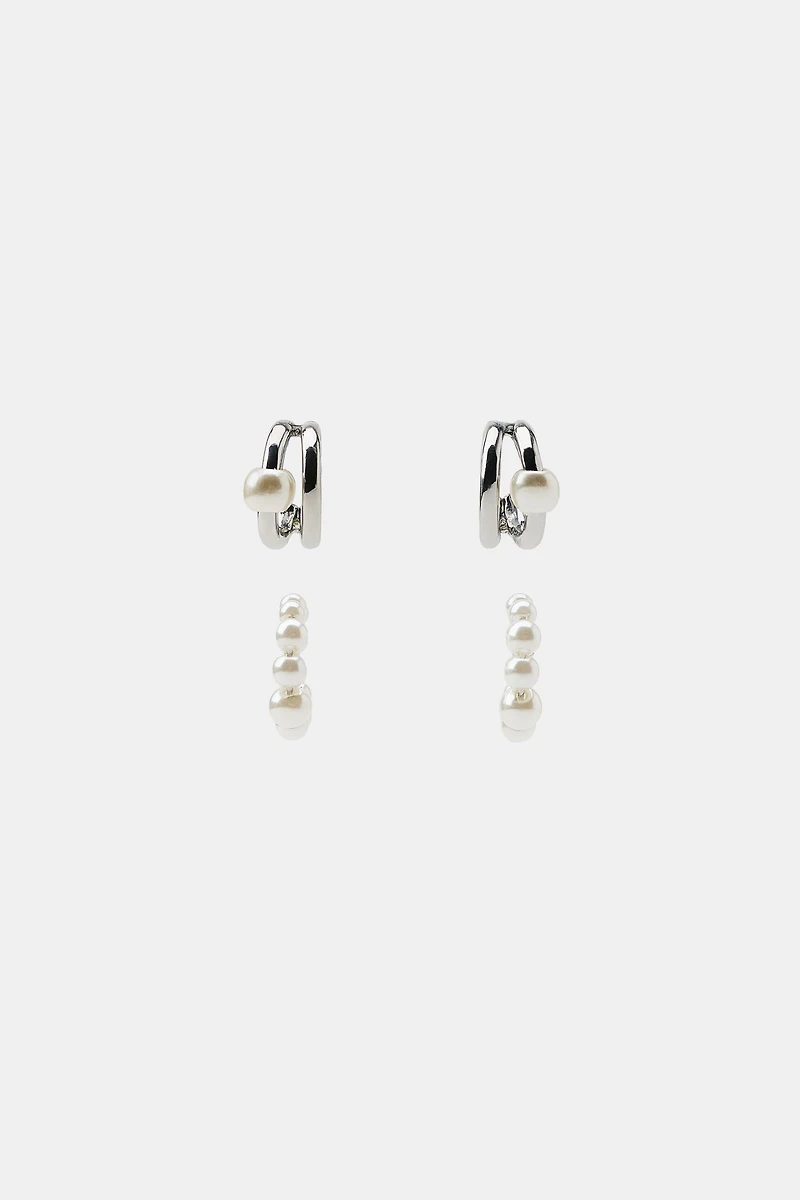 PACK OF HOOP AND EARCUFF EARRINGS WITH PEARLS