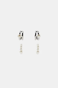 PACK OF HOOP AND EARCUFF EARRINGS WITH PEARLS