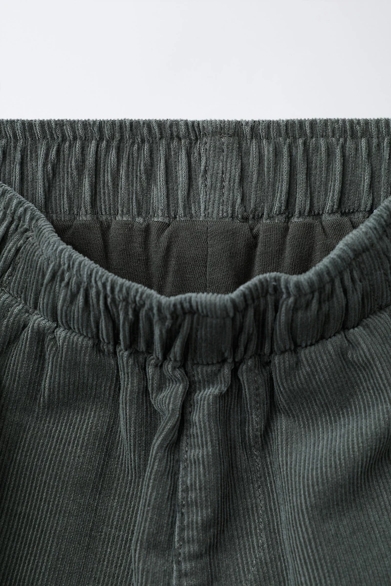 EMBROIDERED LINED FINE WALED CORDUROY PANTS