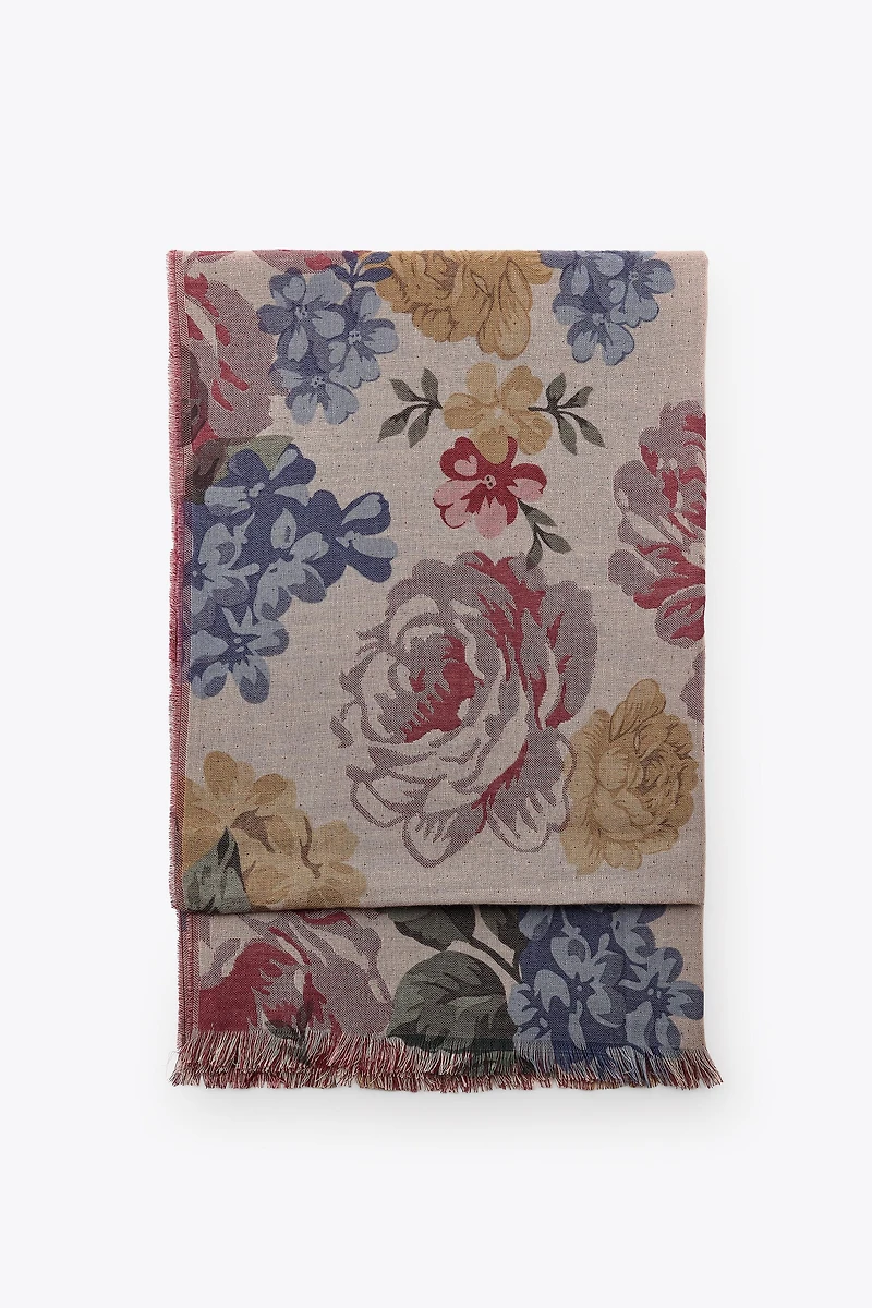 FLORAL PRINT SCARF WITH WOOL
