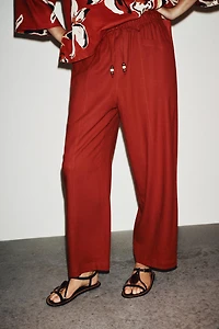 LINEN BEADED DRAWSTRING PANTS
