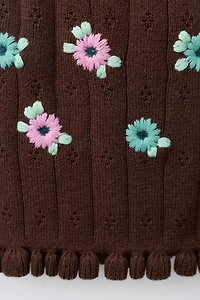 EMBROIDERED FLORAL KNIT CROP TOP
