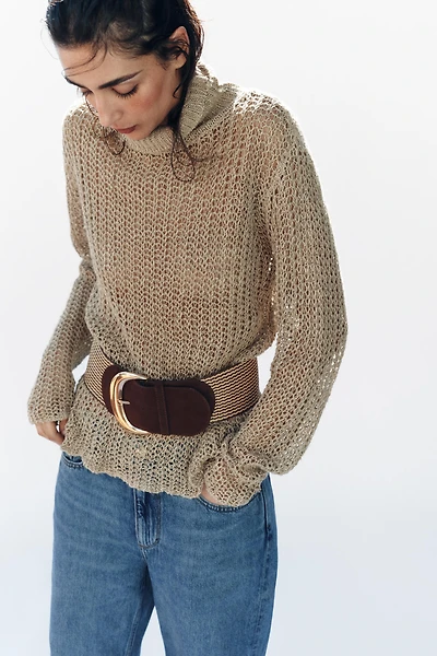 CEINTURE EN CROÛTE DE CUIR ET RAFFIA