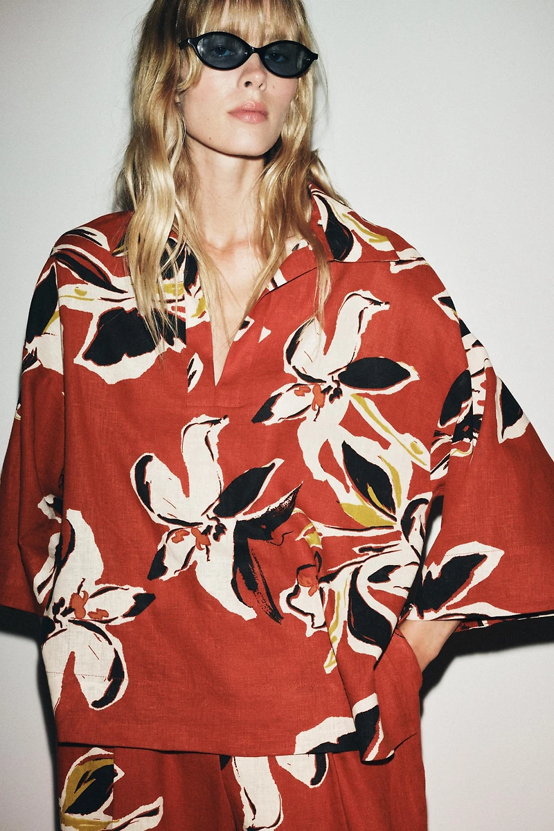 FLORAL PRINT LINEN SHIRT