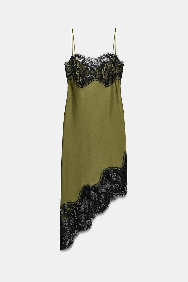 ASYMMETRICAL SATIN EFFECT LACE DRESS ZW COLLECTION