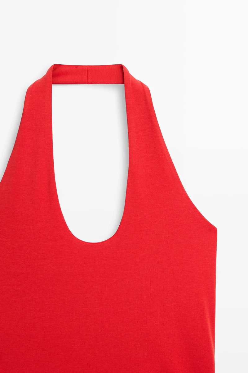 Top à encolure américaine en coton et modal