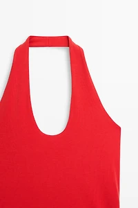 Top à encolure américaine en coton et modal