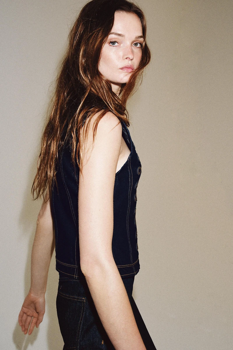 ZW COLLECTION DENIM FROG CLASP VEST