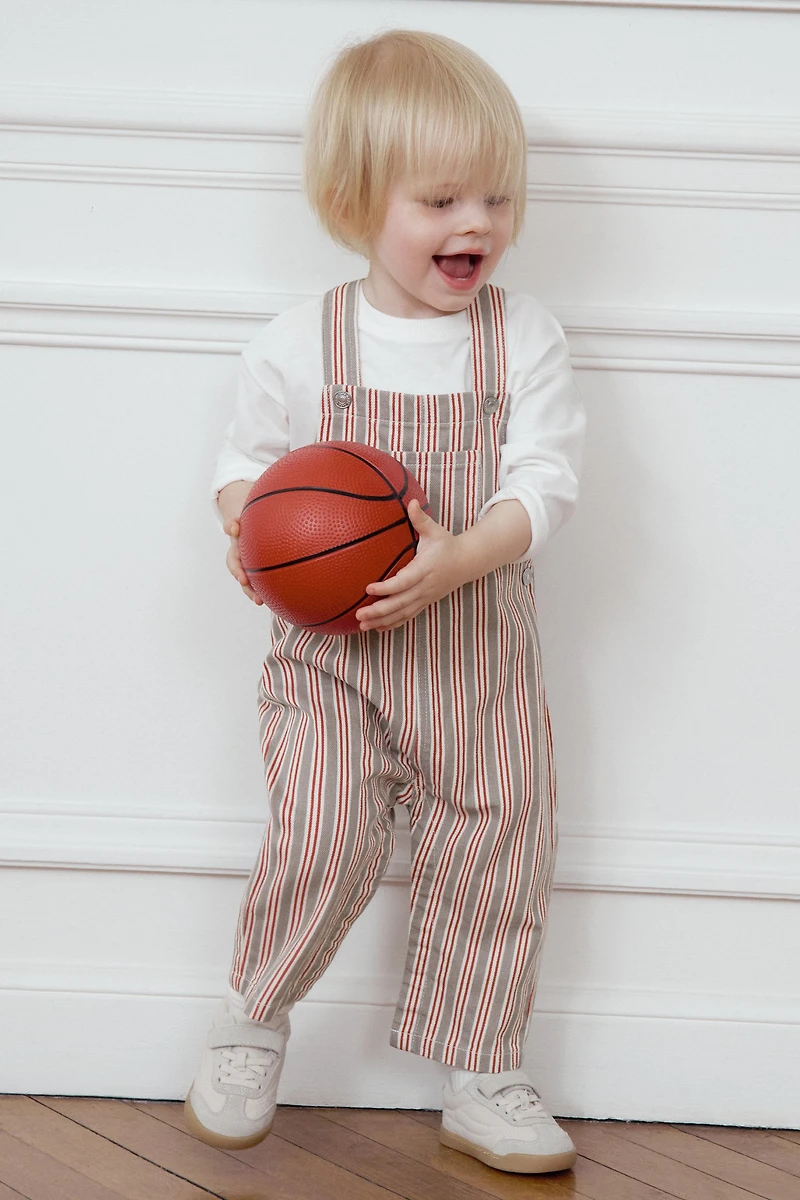 STRIPED TWILL OVERALLS