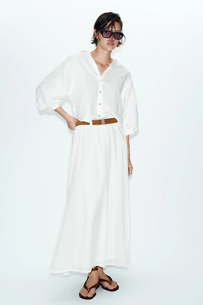 LINEN BLEND BALLOON SLEEVE SHIRT