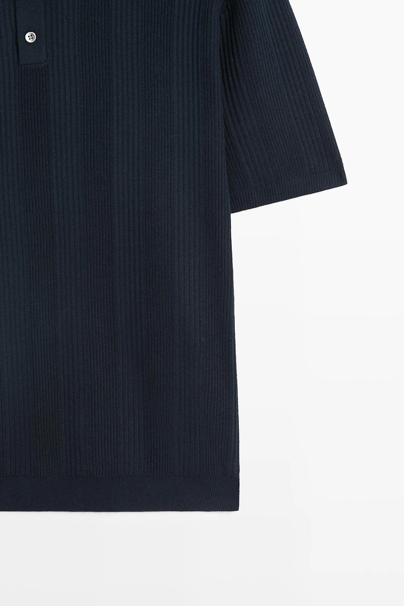 100% cotton textured striped knit polo shirt