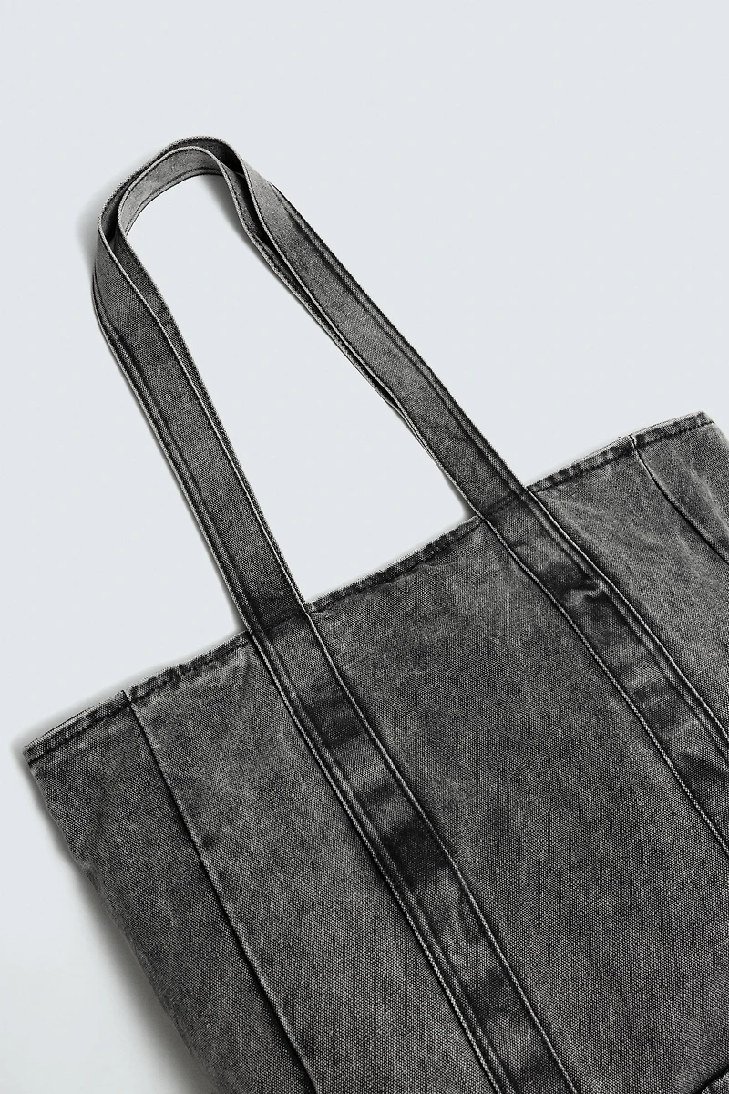 WASHED EFFECT DENIM SHOPPER BAG