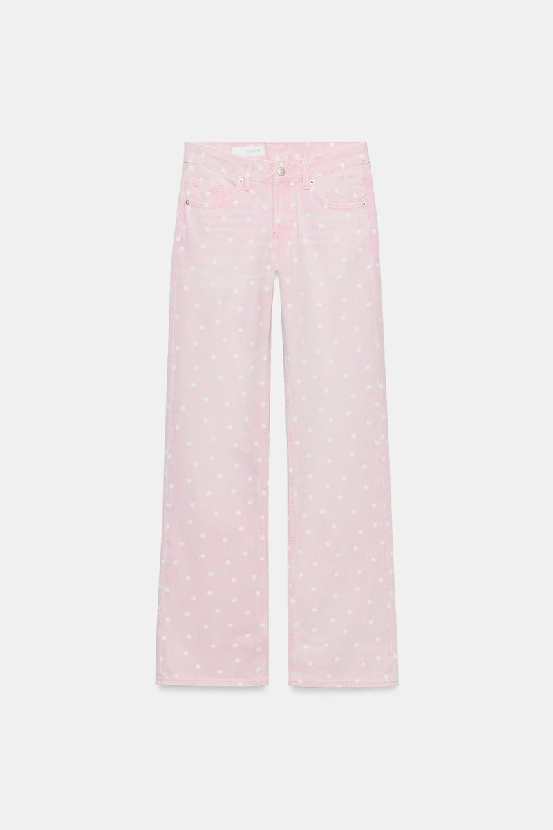 TRF WIDE LEG LOW RISE POLKA DOT JEANS
