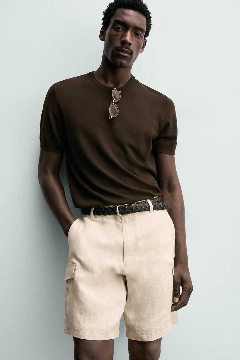 REGULAR FIT 100% LINEN CARGO SHORTS