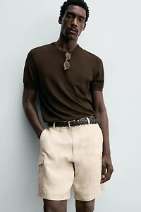 REGULAR FIT 100% LINEN CARGO SHORTS