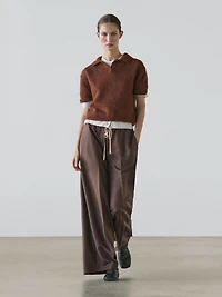 Wool blend contrast drawstring trousers