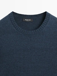 Denim-effect crew neck knit sweater
