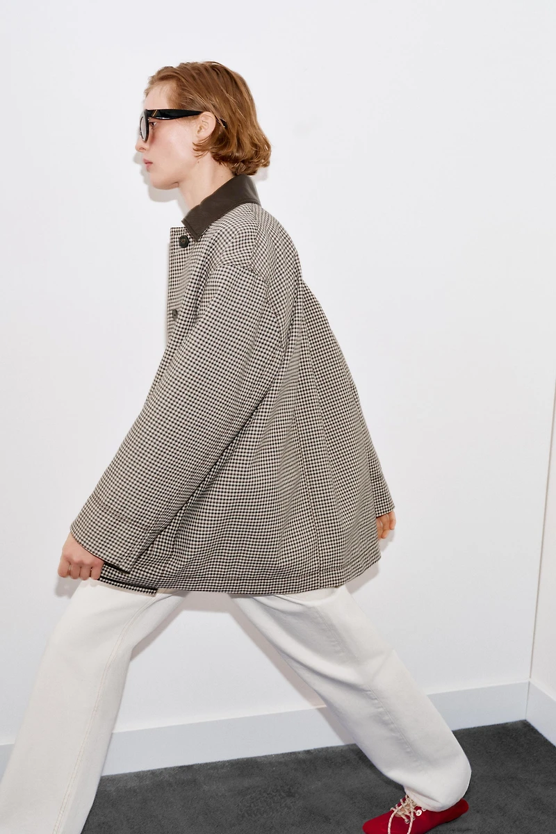 VESTE PIED-DE-POULE FINITIONS MATIÈRE SYNTHÉTIQUE
