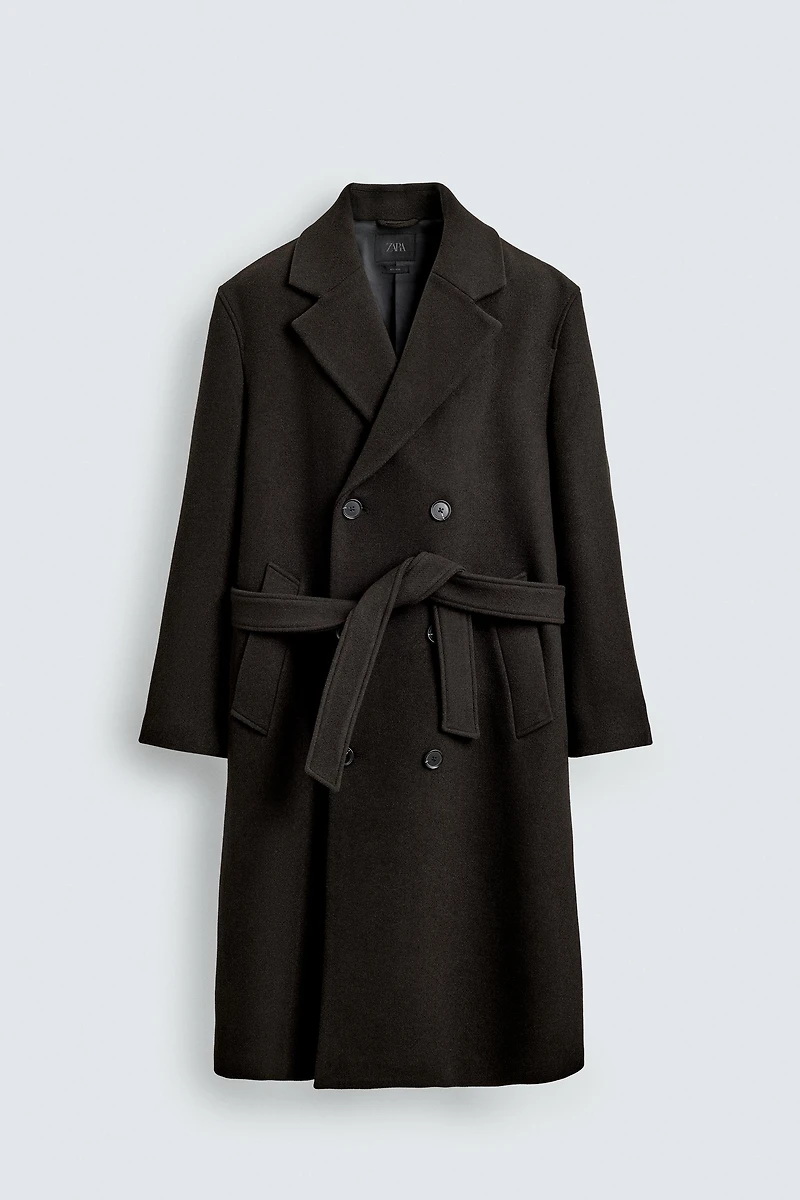MANTEAU CROISÉ AVEC LAINE ET CEINTURE