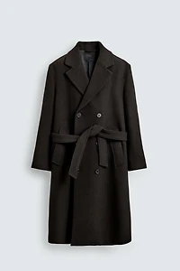 MANTEAU CROISÉ AVEC LAINE ET CEINTURE