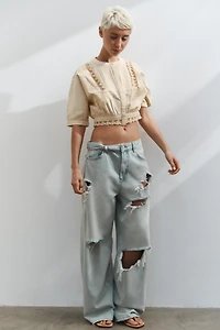 EMBROIDERED CROP SHIRT