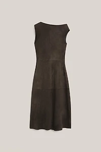 Suede leather midi dress with asymmetric neckline - LIMITED EDITION