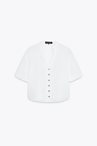 SHORT SLEEVE EYELET EMBROIDERED SHIRT