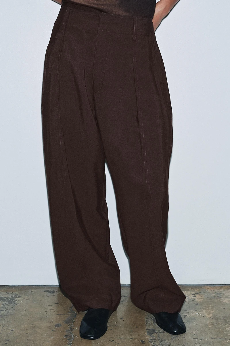 ZW COLLECTION CARROT WIDE LEG PANTS WITH BUCKLE